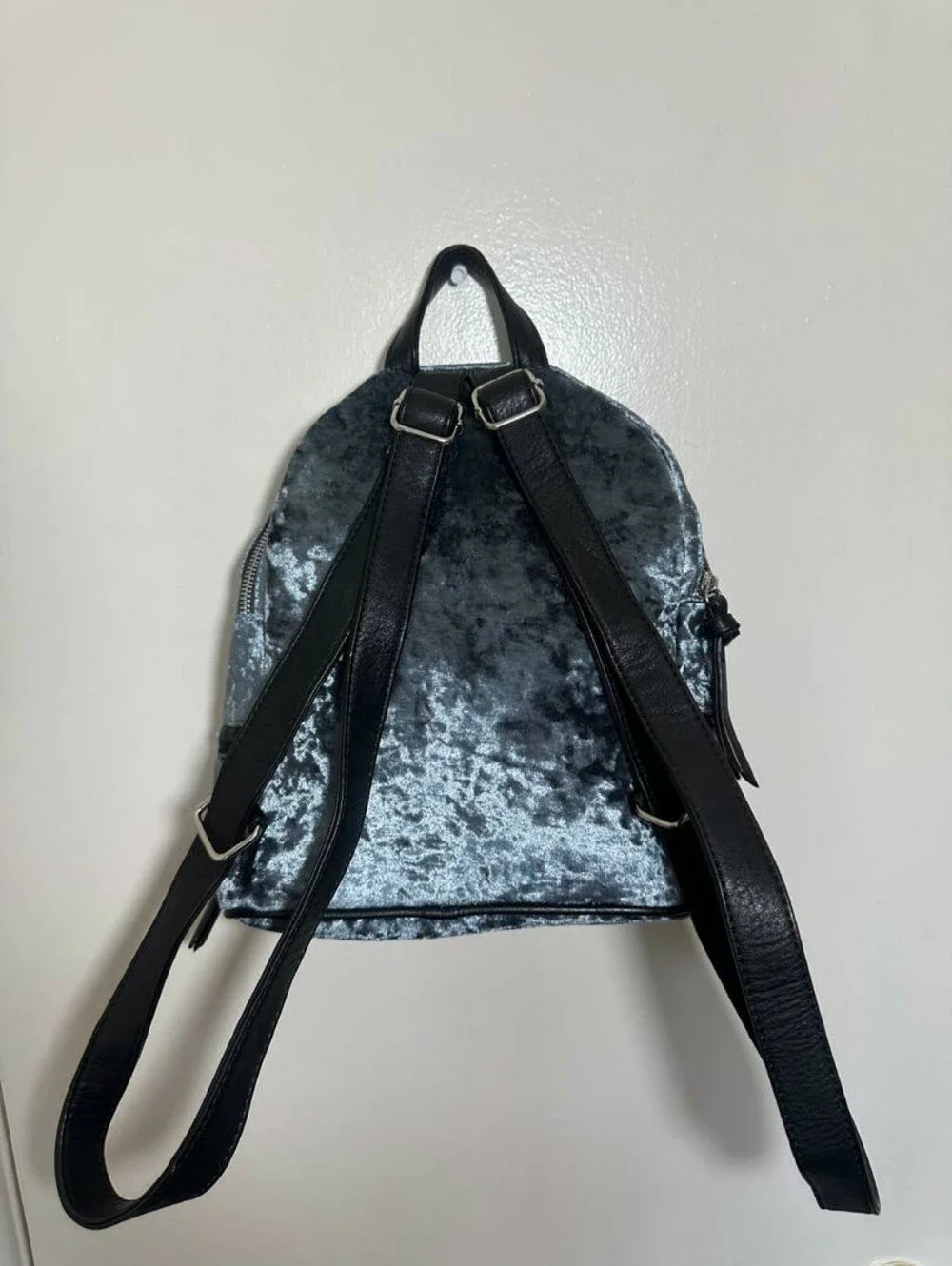 Fashionable Velvet Star Mini Backpack Grey Faux Leather Trim